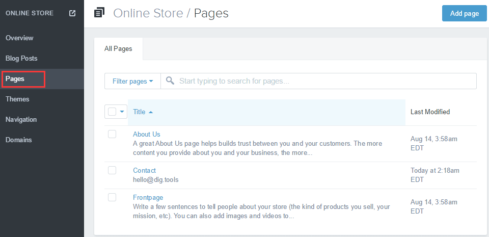 Shopify开店建站营销推广卖家平台后台中文指南 – Pages/页面管理 Shopify开店建站营销推广卖家平台后台中文指南 – Pages/页面管理
