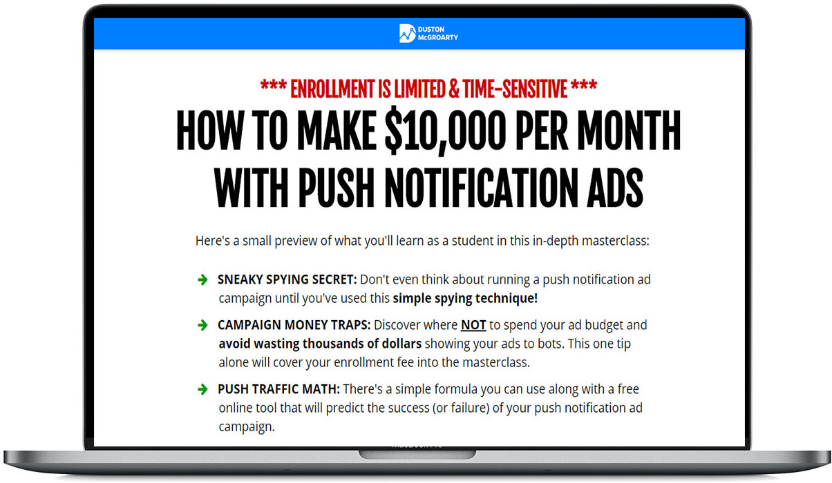 了解如何使用推送通知广告 Push Ads 每月赚取10,000美元（Push Ads Masterclass）